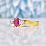 Ellibelle Jewellery Vintage 1978 Ruby & Diamond 18ct Gold Three Stone Ring
