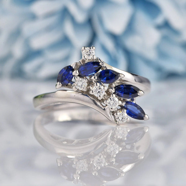 Ellibelle Jewellery Vintage 1978 Sapphire & Diamond 18ct White Gold Ring