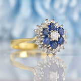 Ellibelle Jewellery Vintage 1979 Sapphire & Diamond 18ct Gold Cluster Ring