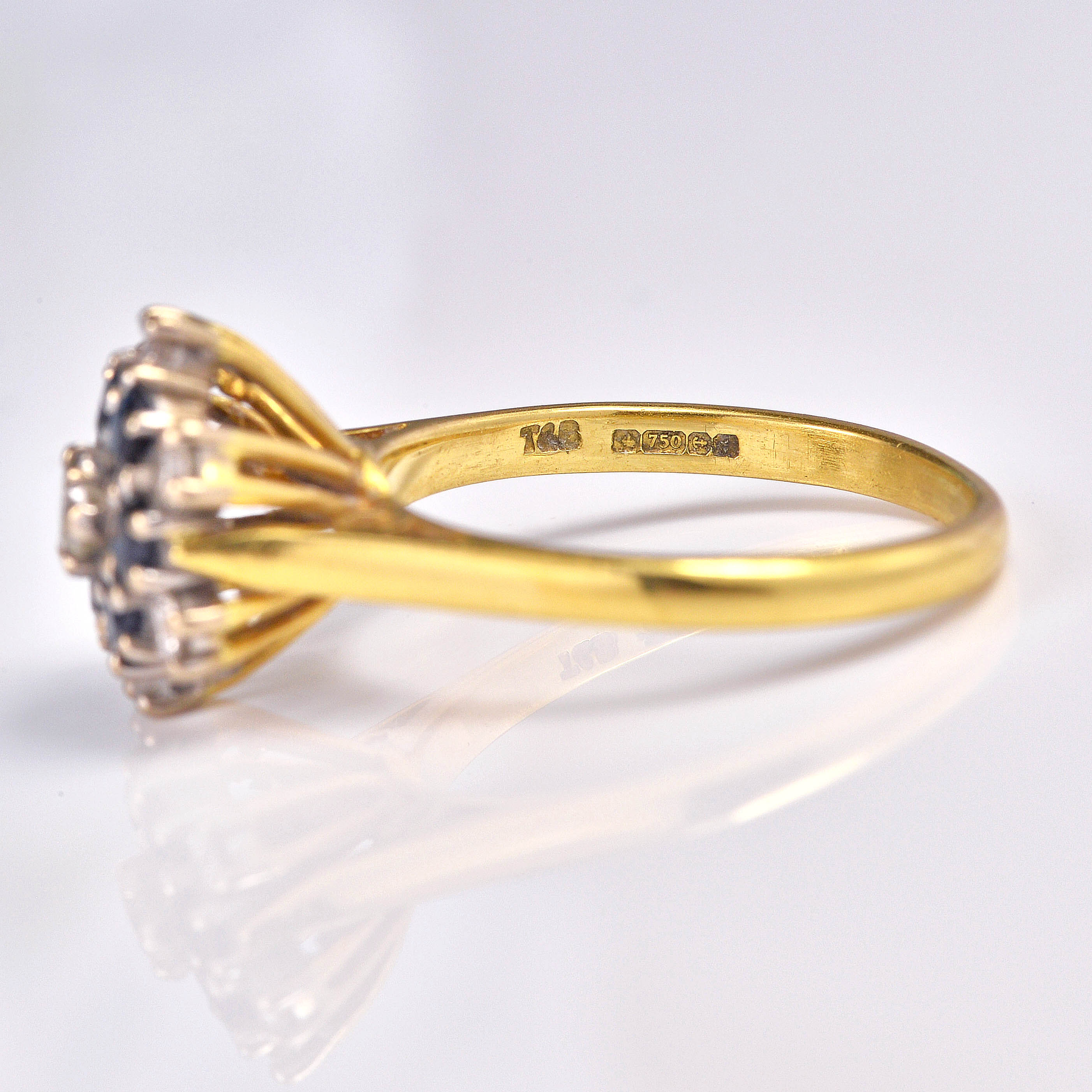 Ellibelle Jewellery Vintage 1979 Sapphire & Diamond 18ct Gold Flower Cluster Ring