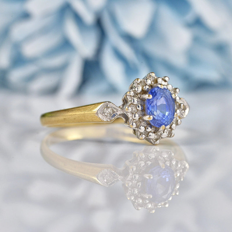 Ellibelle Jewellery Vintage 1980 Ceylon Sapphire & Diamond Cluster Ring
