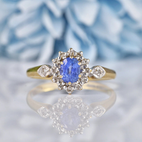 Ellibelle Jewellery Vintage 1980 Ceylon Sapphire & Diamond Cluster Ring