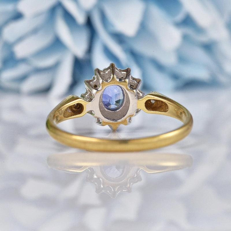 Ellibelle Jewellery Vintage 1980 Ceylon Sapphire & Diamond Cluster Ring