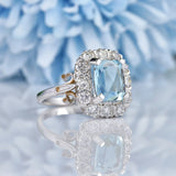 Ellibelle Jewellery Vintage 1980s Aquamarine & Diamond White Gold Cluster Ring