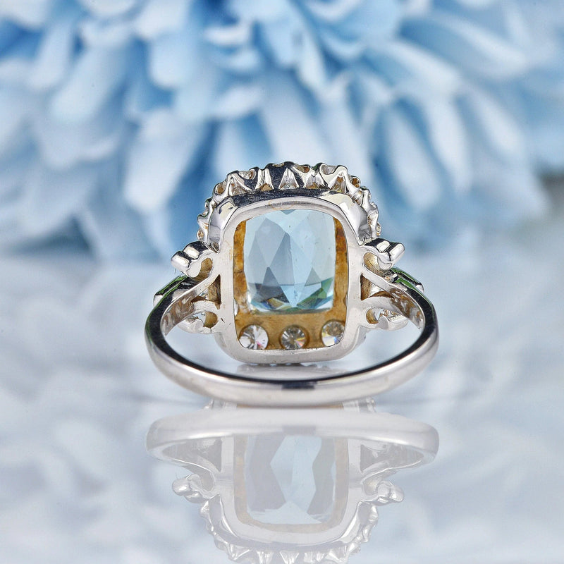Ellibelle Jewellery Vintage 1980s Aquamarine & Diamond White Gold Cluster Ring