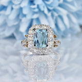Ellibelle Jewellery Vintage 1980s Aquamarine & Diamond White Gold Cluster Ring