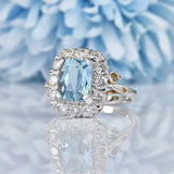 Ellibelle Jewellery Vintage 1980s Aquamarine & Diamond White Gold Cluster Ring