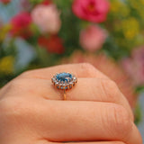 Ellibelle Jewellery Vintage 1980s Blue Topaz & Diamond Gold Cluster Ring