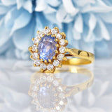 Ellibelle Jewellery Vintage 1980s Ceylon Sapphire & Diamond Cluster Ring