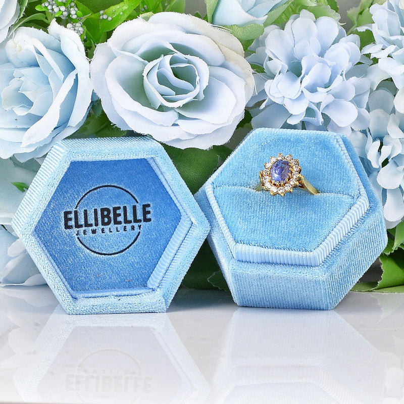 Ellibelle Jewellery Vintage 1980s Ceylon Sapphire & Diamond Cluster Ring