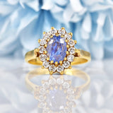 Ellibelle Jewellery Vintage 1980s Ceylon Sapphire & Diamond Cluster Ring