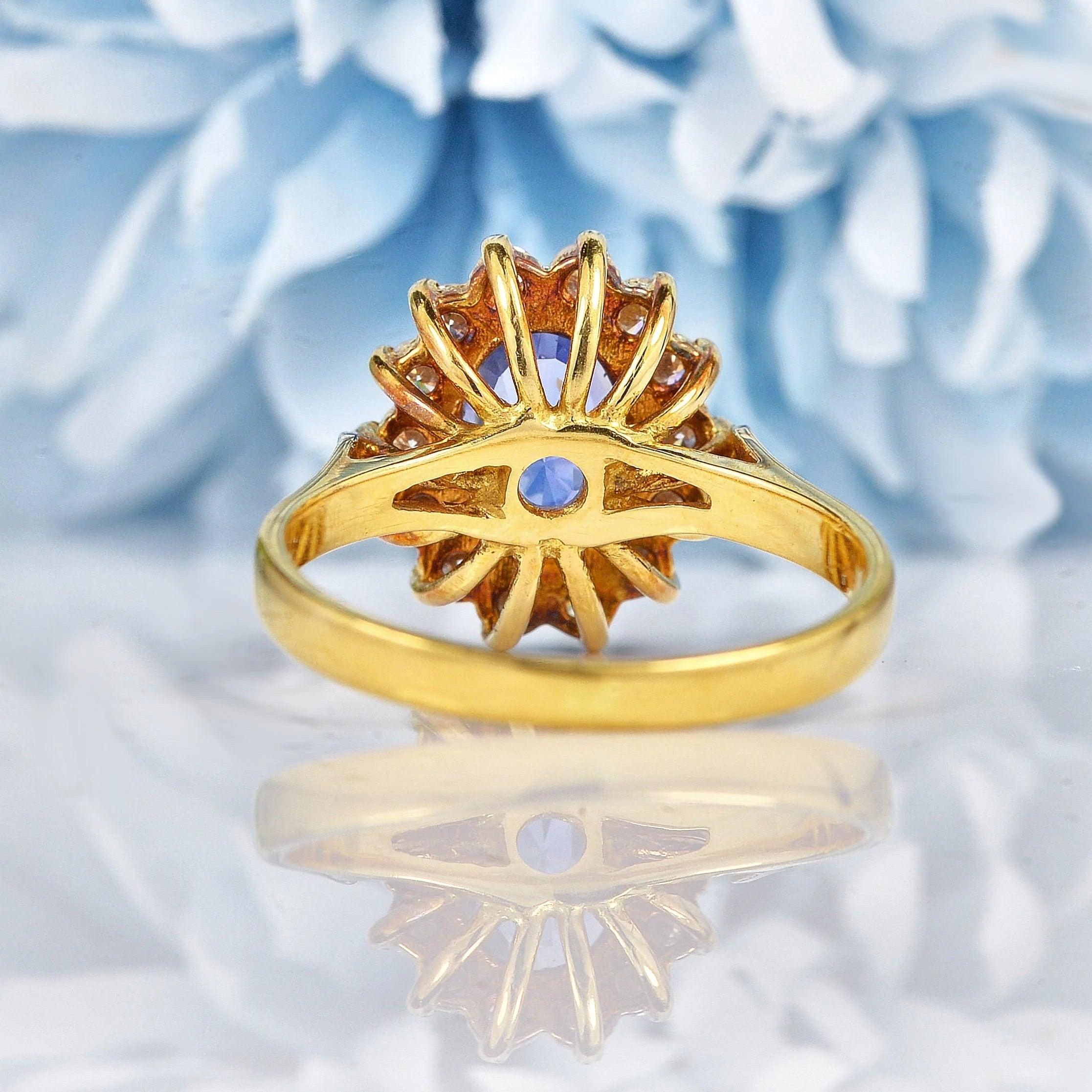 Ellibelle Jewellery Vintage 1980s Ceylon Sapphire & Diamond Cluster Ring