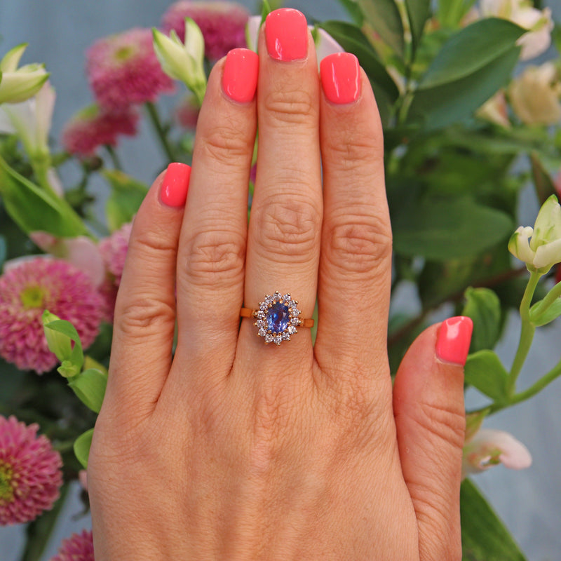 Ellibelle Jewellery Vintage 1980s Ceylon Sapphire & Diamond Cluster Ring