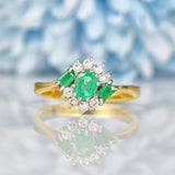 Ellibelle Jewellery Vintage 1980s Emerald & Diamond 18ct Gold Cluster Ring