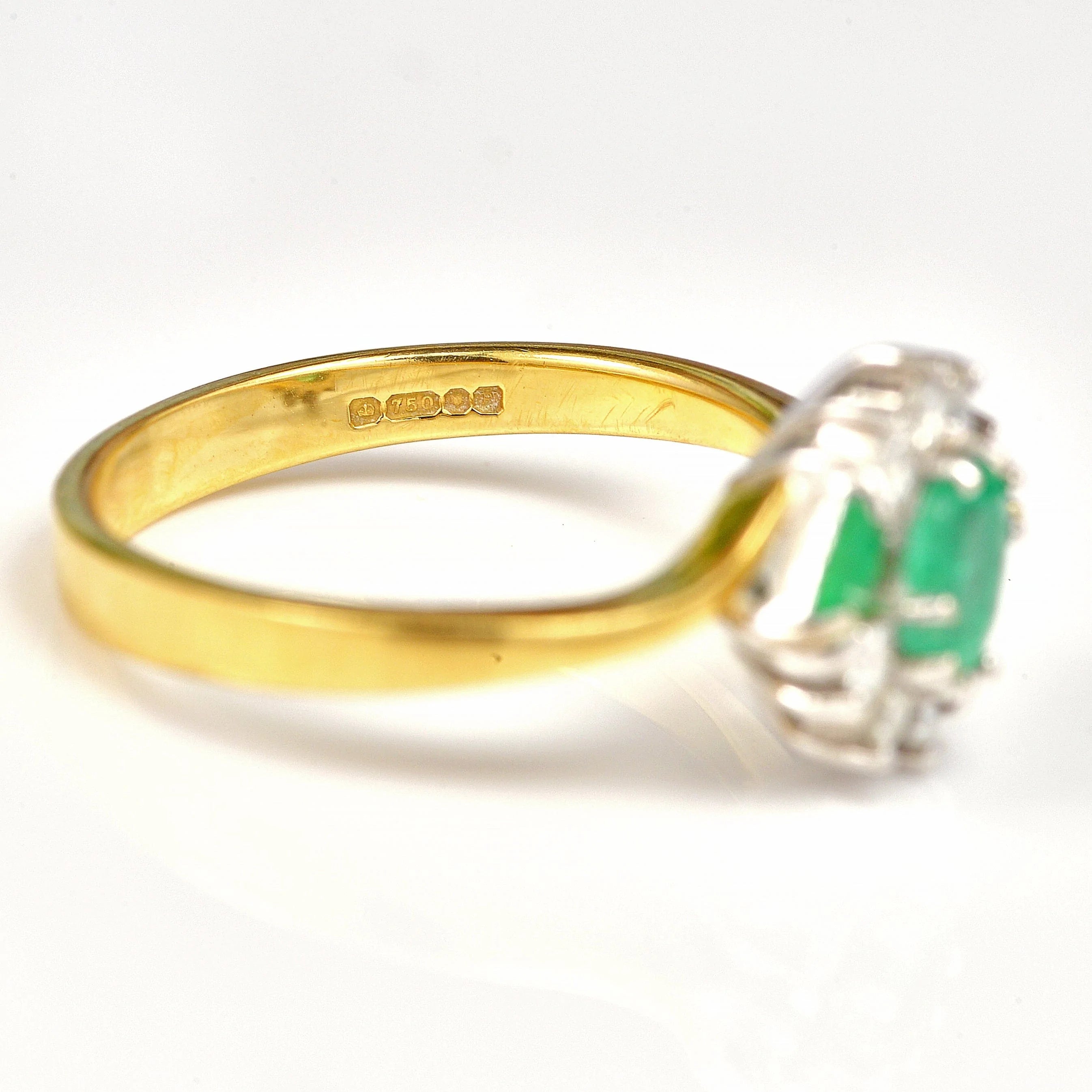 Ellibelle Jewellery Vintage 1980s Emerald & Diamond 18ct Gold Cluster Ring