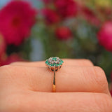 Ellibelle Jewellery Vintage 1980s Emerald & Diamond 9ct Gold Cluster Ring