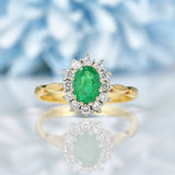 Ellibelle Jewellery Vintage 1980s Emerald & Diamond Cluster Ring