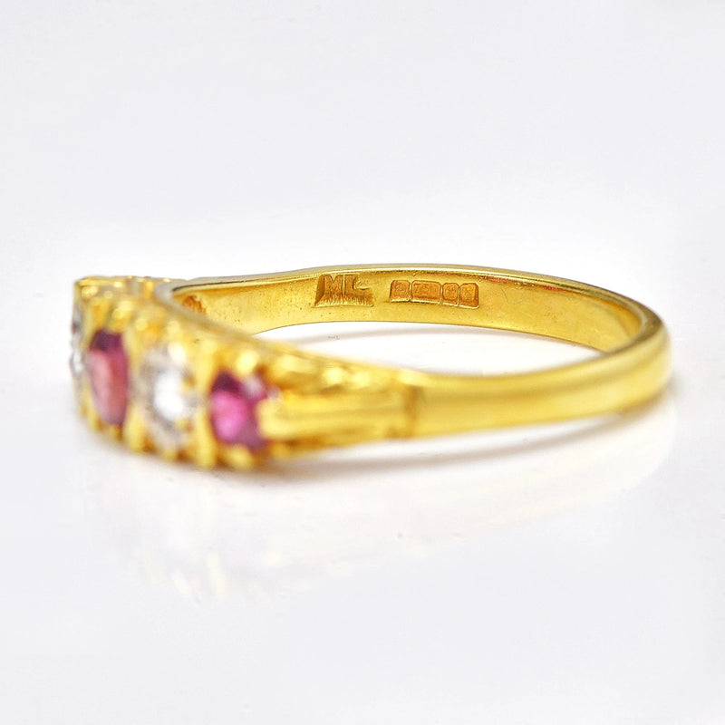 Ellibelle Jewellery Vintage 1980s Ruby & Diamond 18ct Gold Five Stone Ring