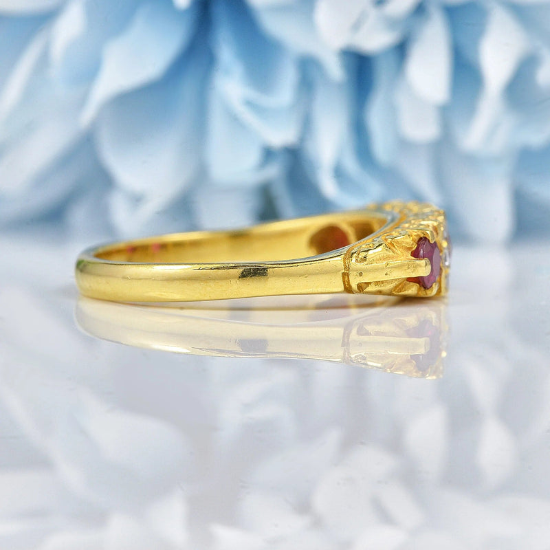 Ellibelle Jewellery Vintage 1980s Ruby & Diamond 18ct Gold Five Stone Ring