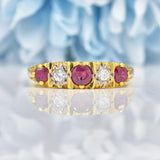Ellibelle Jewellery Vintage 1980s Ruby & Diamond 18ct Gold Five Stone Ring