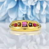 Ellibelle Jewellery Vintage 1980s Ruby & Diamond 18ct Gold Five Stone Ring