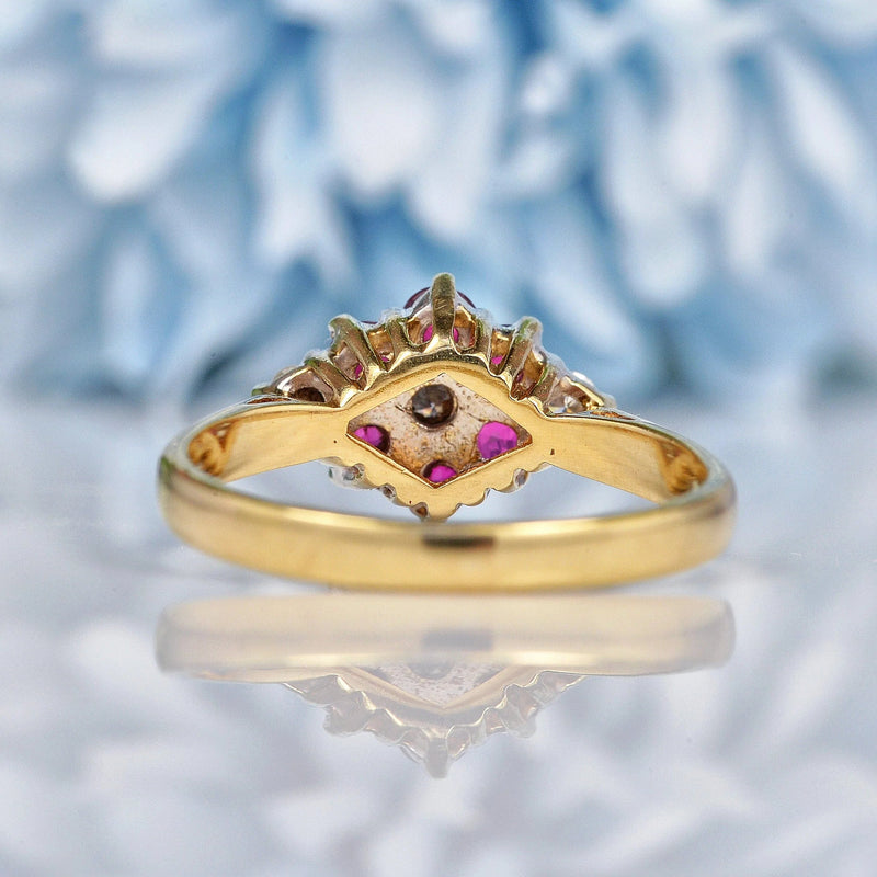 Ellibelle Jewellery Vintage 1980s Ruby & Diamond Gold Cluster Ring