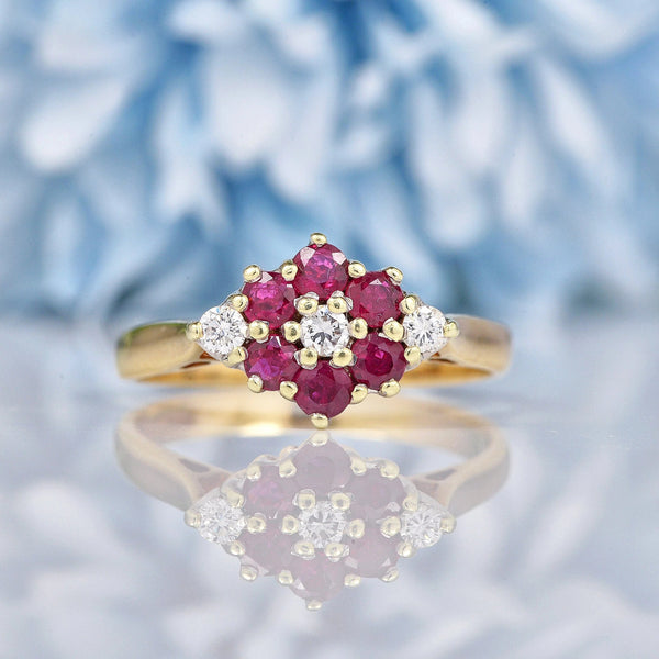 Ellibelle Jewellery Vintage 1980s Ruby & Diamond Gold Cluster Ring