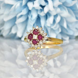 Ellibelle Jewellery Vintage 1980s Ruby & Diamond Square Cluster Ring