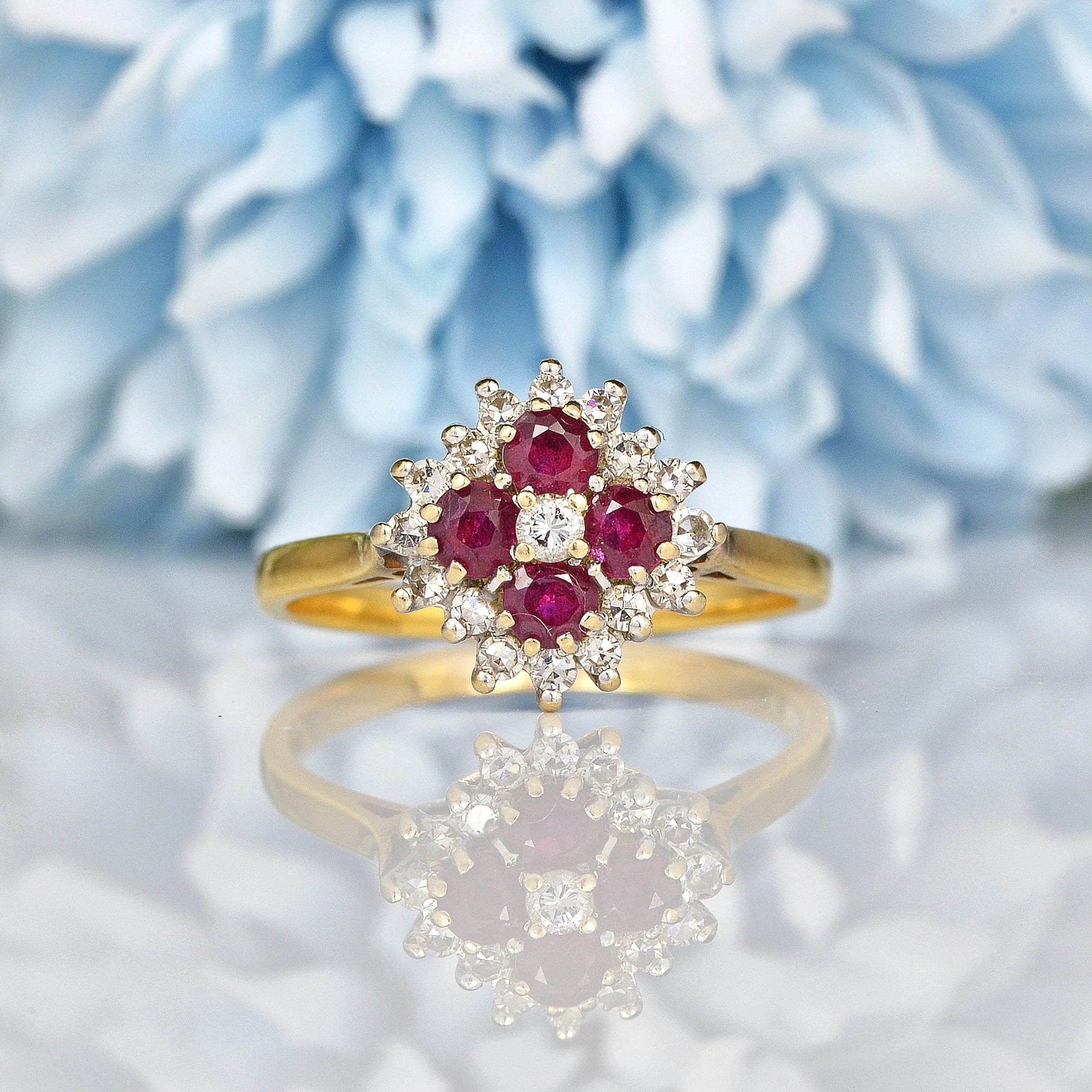 Ellibelle Jewellery Vintage 1980s Ruby & Diamond Square Cluster Ring