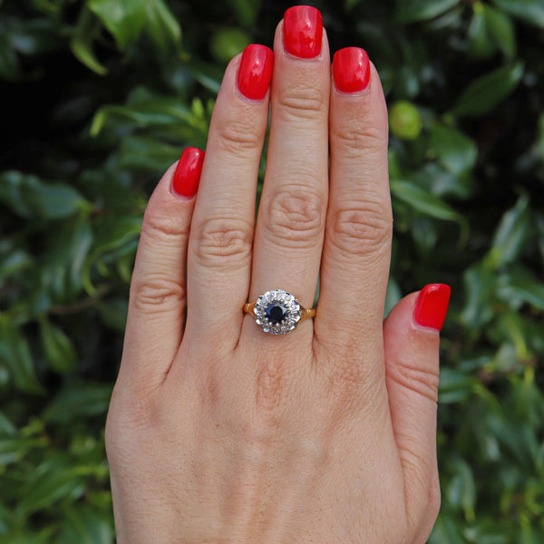 Ellibelle Jewellery Vintage 1980s Sapphire & Diamond 18ct Gold Ring