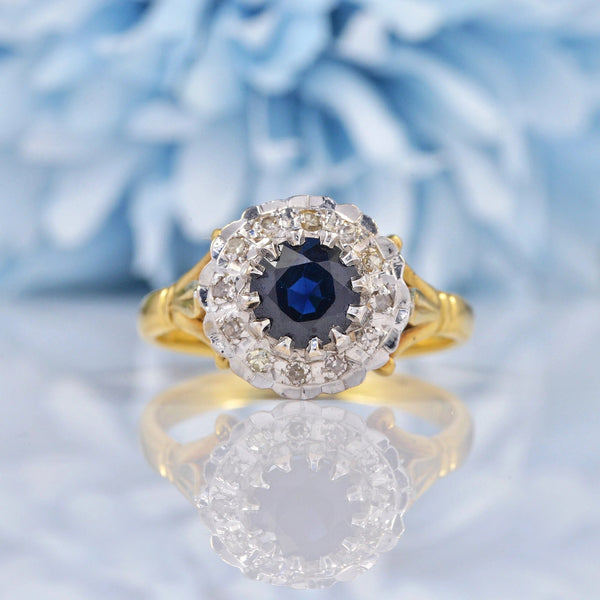 Ellibelle Jewellery Vintage 1980s Sapphire & Diamond 18ct Gold Ring