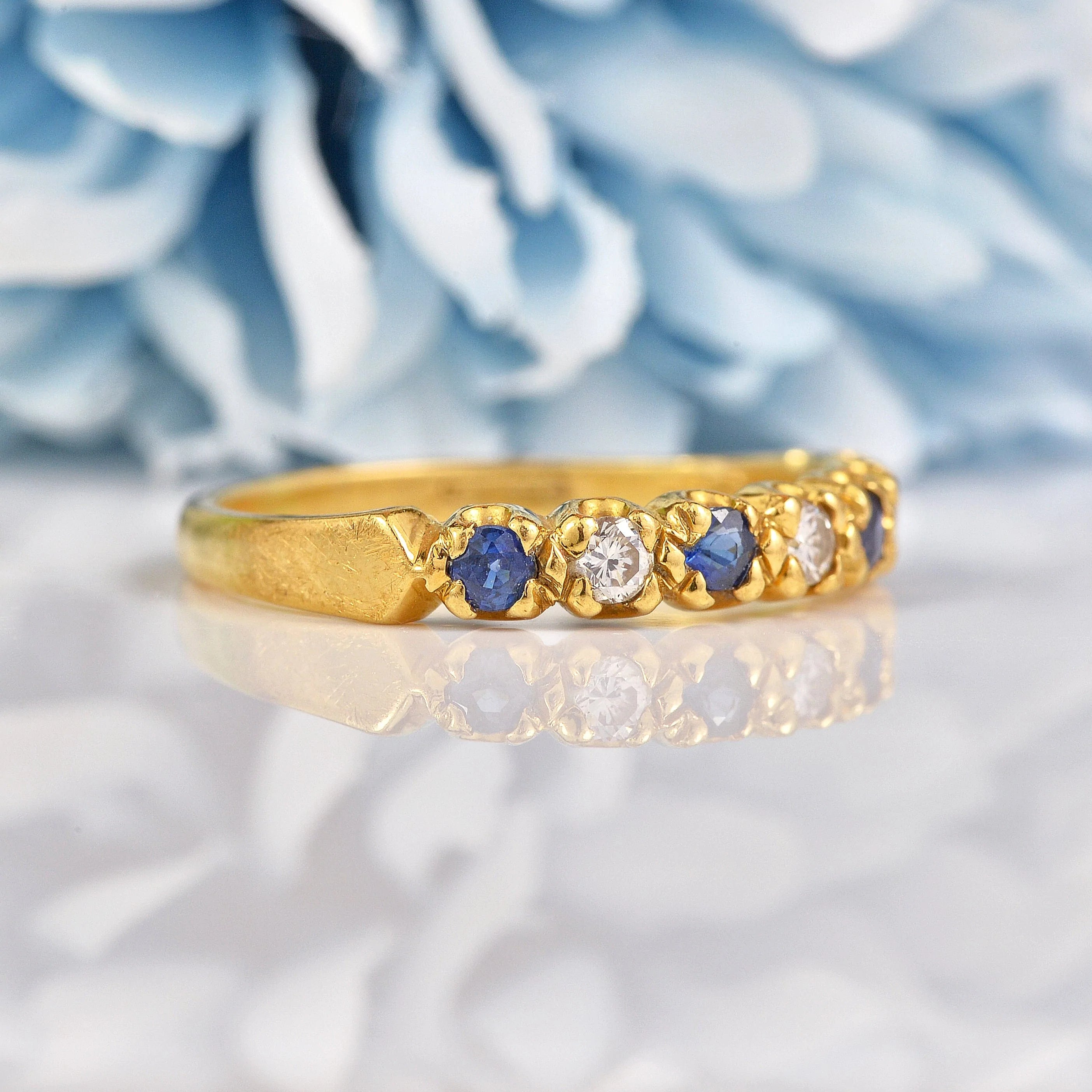 Vintage Sapphire Wedding Band, Sapphire Wedding Ring, Blue Sapphire  Anniversary Ring, Stackable 14K Black Gold 0.50 Carat Certified Handmade