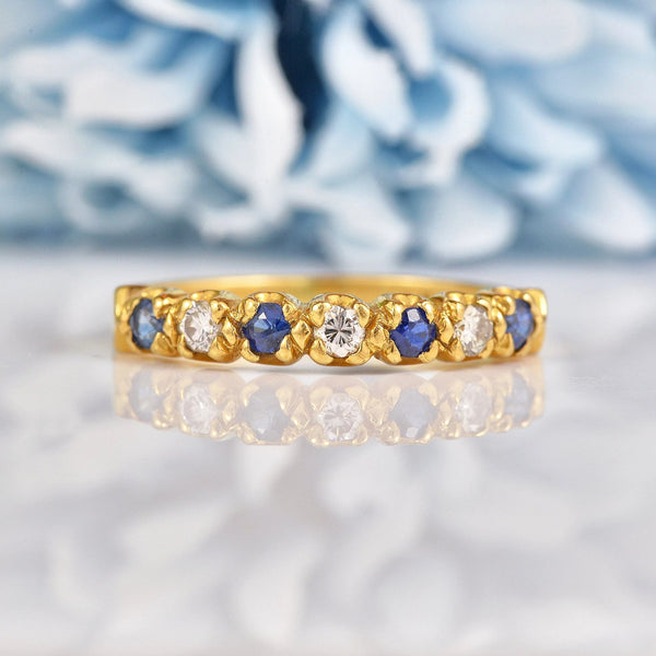 Ellibelle Jewellery Vintage 1980s Sapphire & Diamond Half Eternity Band Ring
