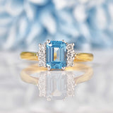 Ellibelle Jewellery Vintage 1980s Swiss Blue Topaz & Diamond Ring