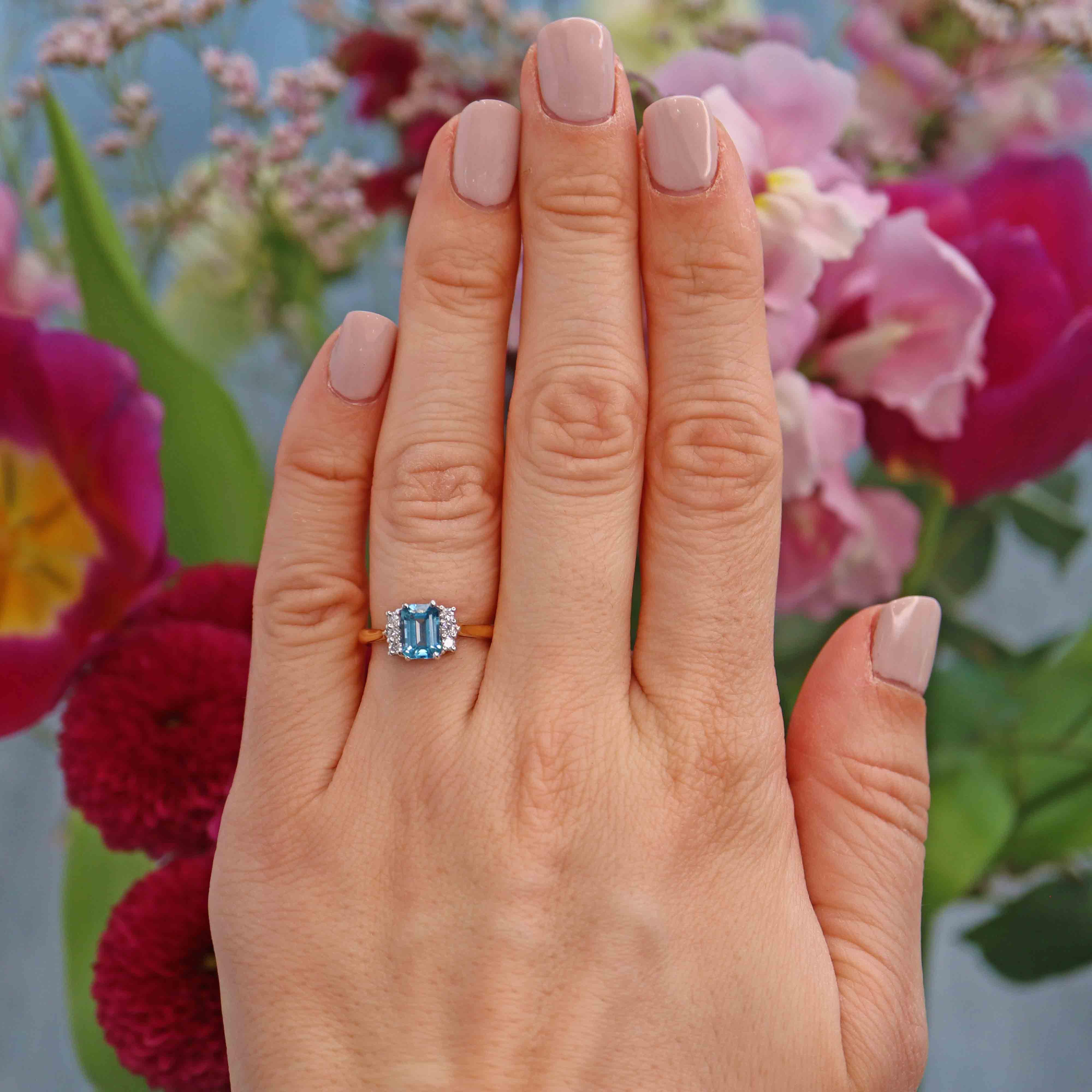 Ellibelle Jewellery Vintage 1980s Swiss Blue Topaz & Diamond Ring