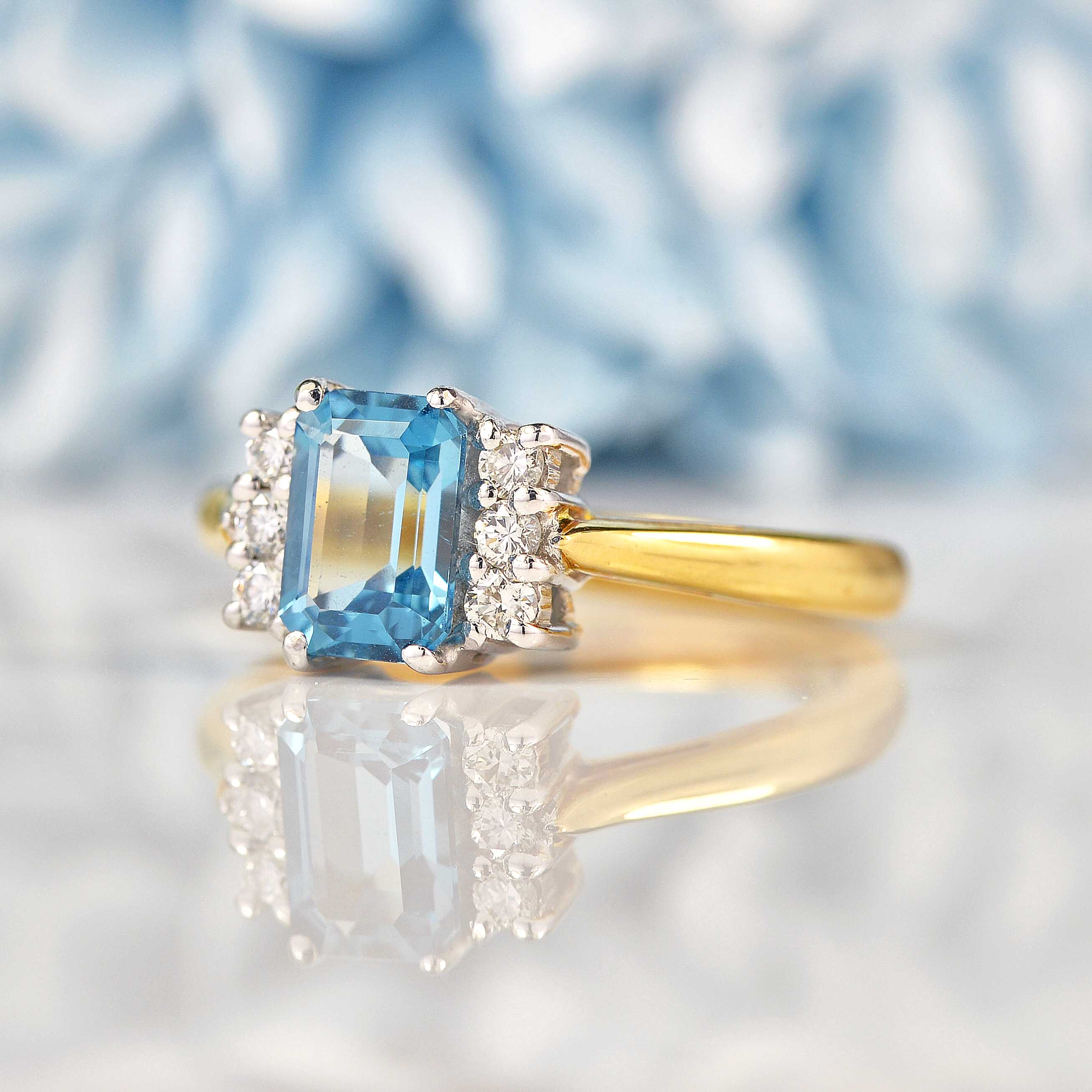Ellibelle Jewellery Vintage 1980s Swiss Blue Topaz & Diamond Ring