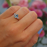 Ellibelle Jewellery Vintage 1981 Aquamarine & Diamond Three Stone Ring