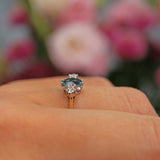 Ellibelle Jewellery Vintage 1981 Aquamarine & Diamond Three Stone Ring
