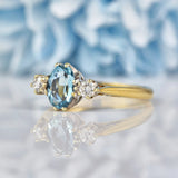Ellibelle Jewellery Vintage 1981 Aquamarine & Diamond Three Stone Ring
