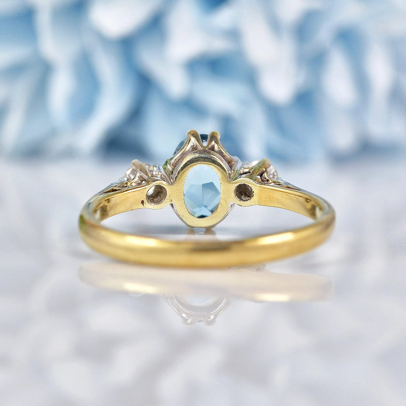 Ellibelle Jewellery Vintage 1981 Aquamarine & Diamond Three Stone Ring