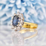 Ellibelle Jewellery Vintage 1981 Natural Sapphire & Diamond 18ct Gold Cluster Ring