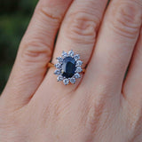 Ellibelle Jewellery Vintage 1981 Natural Sapphire & Diamond 18ct Gold Cluster Ring