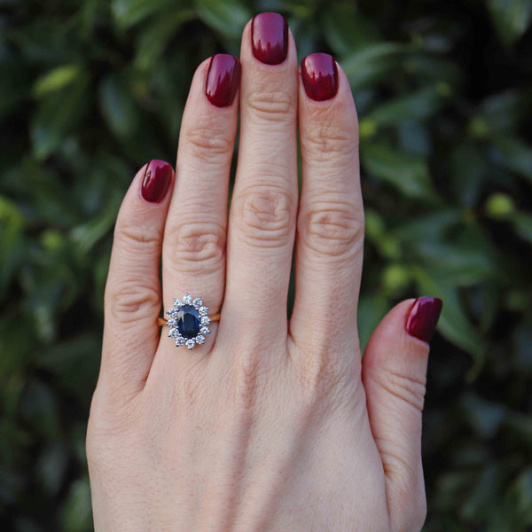 Ellibelle Jewellery Vintage 1981 Natural Sapphire & Diamond 18ct Gold Cluster Ring