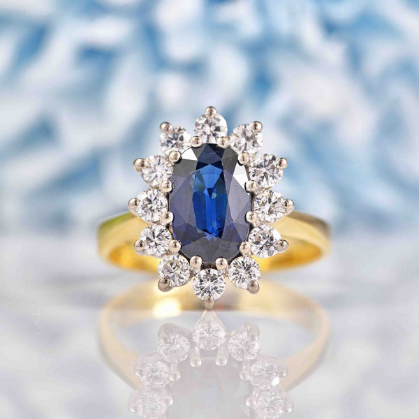 Ellibelle Jewellery Vintage 1981 Natural Sapphire & Diamond 18ct Gold Cluster Ring