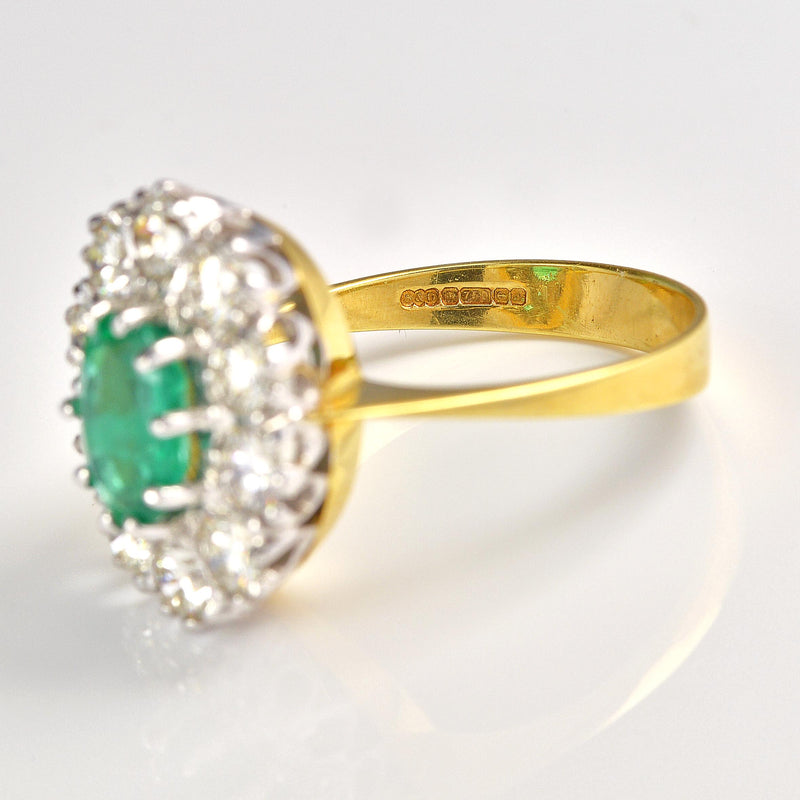 Ellibelle Jewellery Vintage 1983 Emerald & Diamond 18ct Gold Cluster Ring
