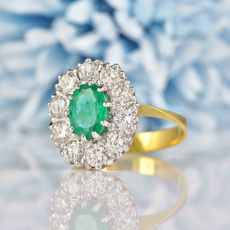 Ellibelle Jewellery Vintage 1983 Emerald & Diamond 18ct Gold Cluster Ring