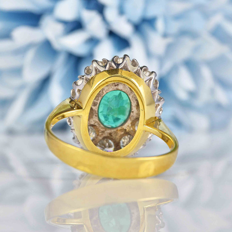 Ellibelle Jewellery Vintage 1983 Emerald & Diamond 18ct Gold Cluster Ring