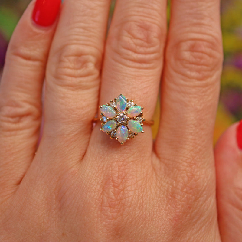 Ellibelle Jewellery Vintage 1983 Opal & Diamond 18ct Gold Cluster Ring By Cropp & Farr