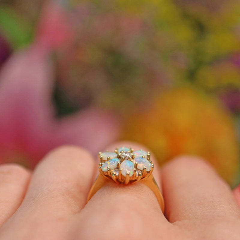 Ellibelle Jewellery Vintage 1983 Opal & Diamond 18ct Gold Cluster Ring By Cropp & Farr