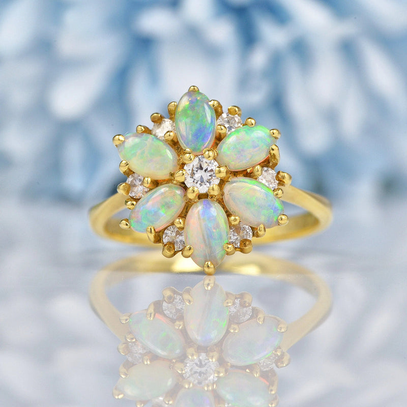 Ellibelle Jewellery Vintage 1983 Opal & Diamond 18ct Gold Cluster Ring By Cropp & Farr